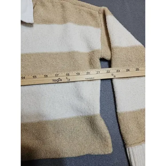 American Eagle Sweater Womens XS Tan White Striped Cropped Preppy Cozycore - Picture 5 of 7